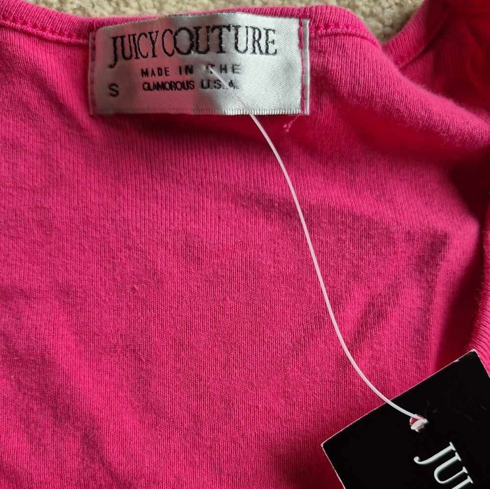 NWT Juicy Couture Pink 3/4 Sleeve Cotton V-Neck Top Size S - Picture 2 of 4